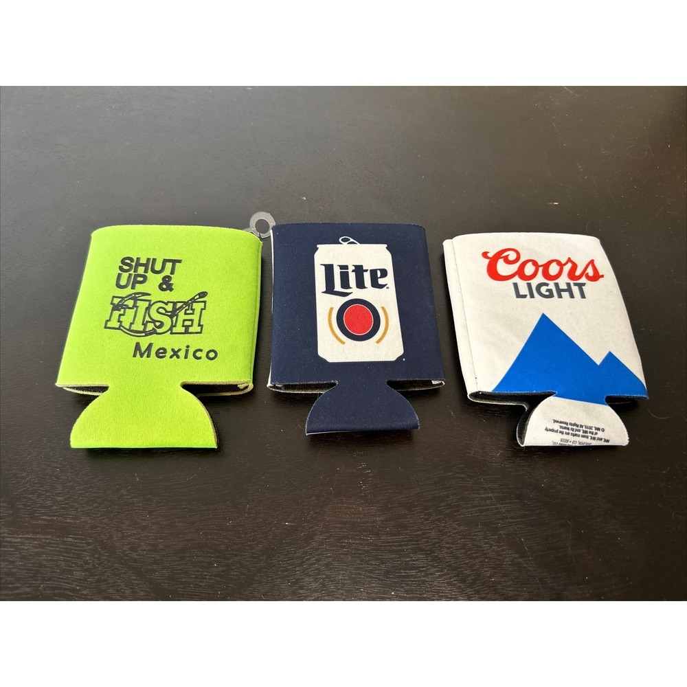 MILLER LITE, COORS LIGHT AVALANCHE, FISH MEXICO BEER CAN COOZIE COOLIE KOOZIE